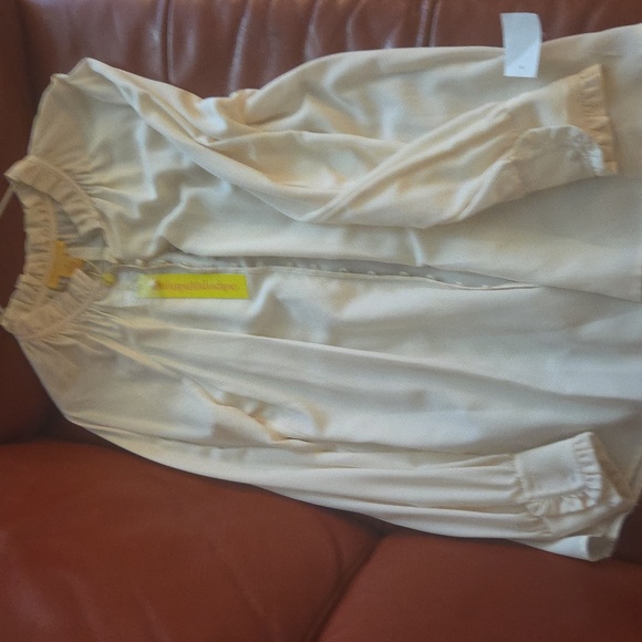 NWT Women's Ivory Silk Long Sleeve Ruffle Blouse M - Picture 6 of 11